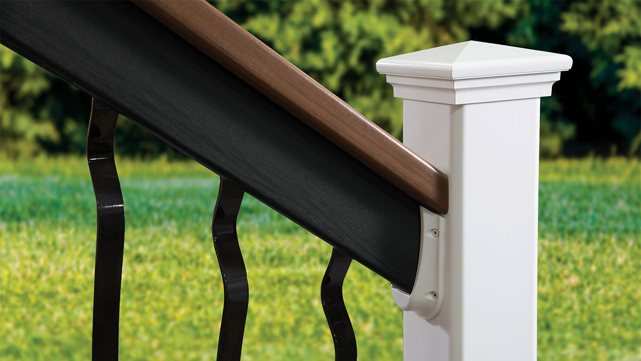 Composite 2x4 installed on aluminum railing showing a unified railing system