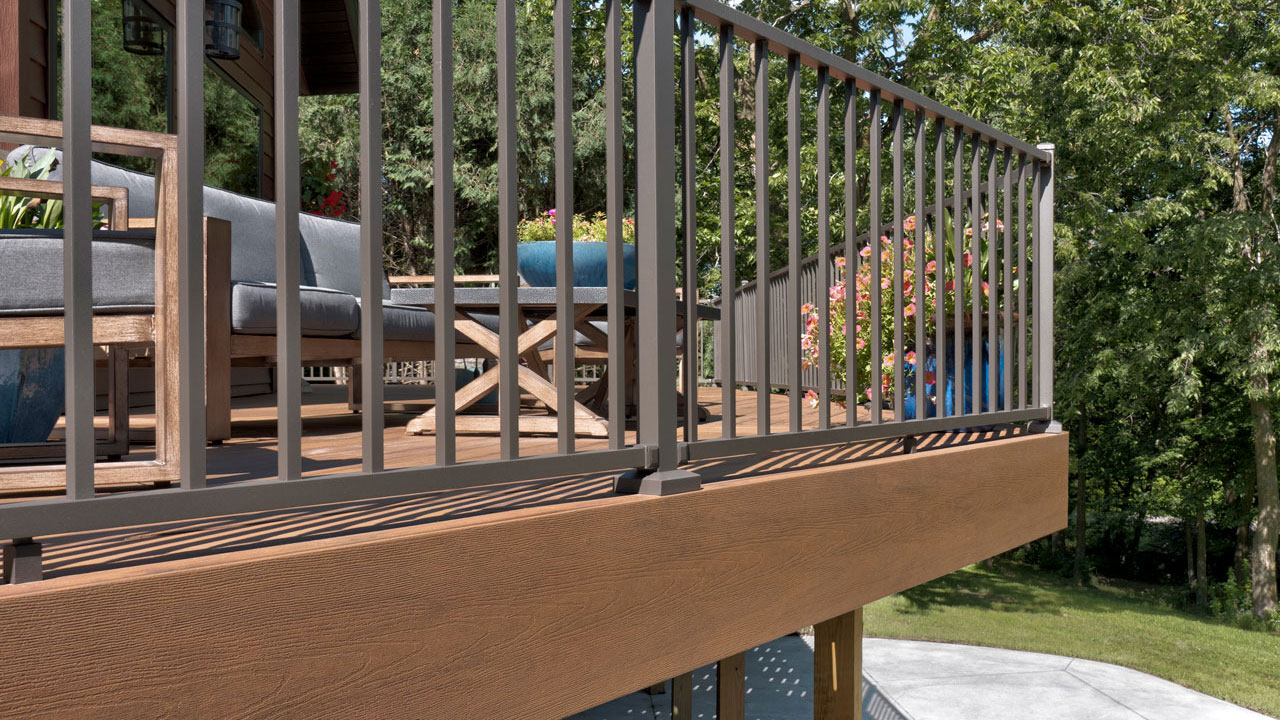 Close-up of Armadillo composite deck fascia showing smooth finished edge