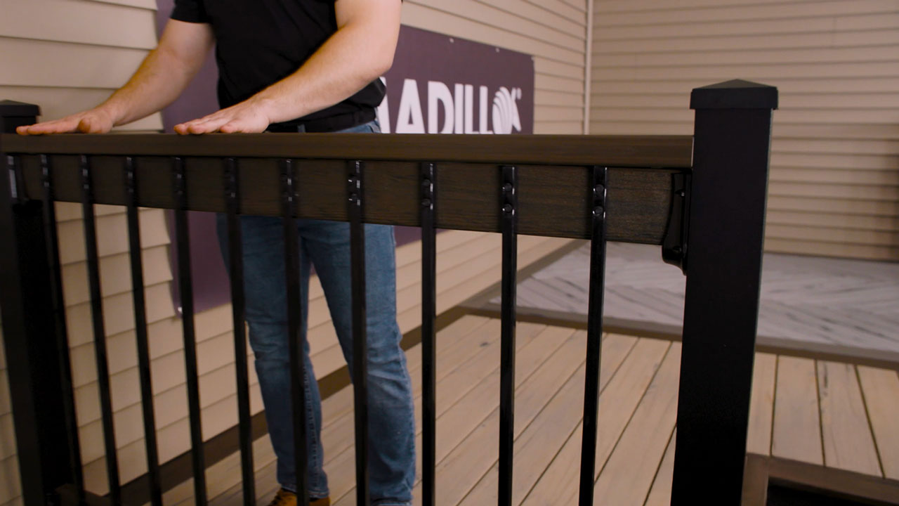 Railing with composite decking products installed on a deck showing a cohesive deck design